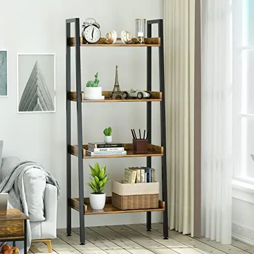 

Ladder Shelf-5 Tier Bookshelves w/Open Shelf for Storage, Industrial Bookshelf & Tall Ladder Shelf-Metal Frame for Bedroom, Ani
