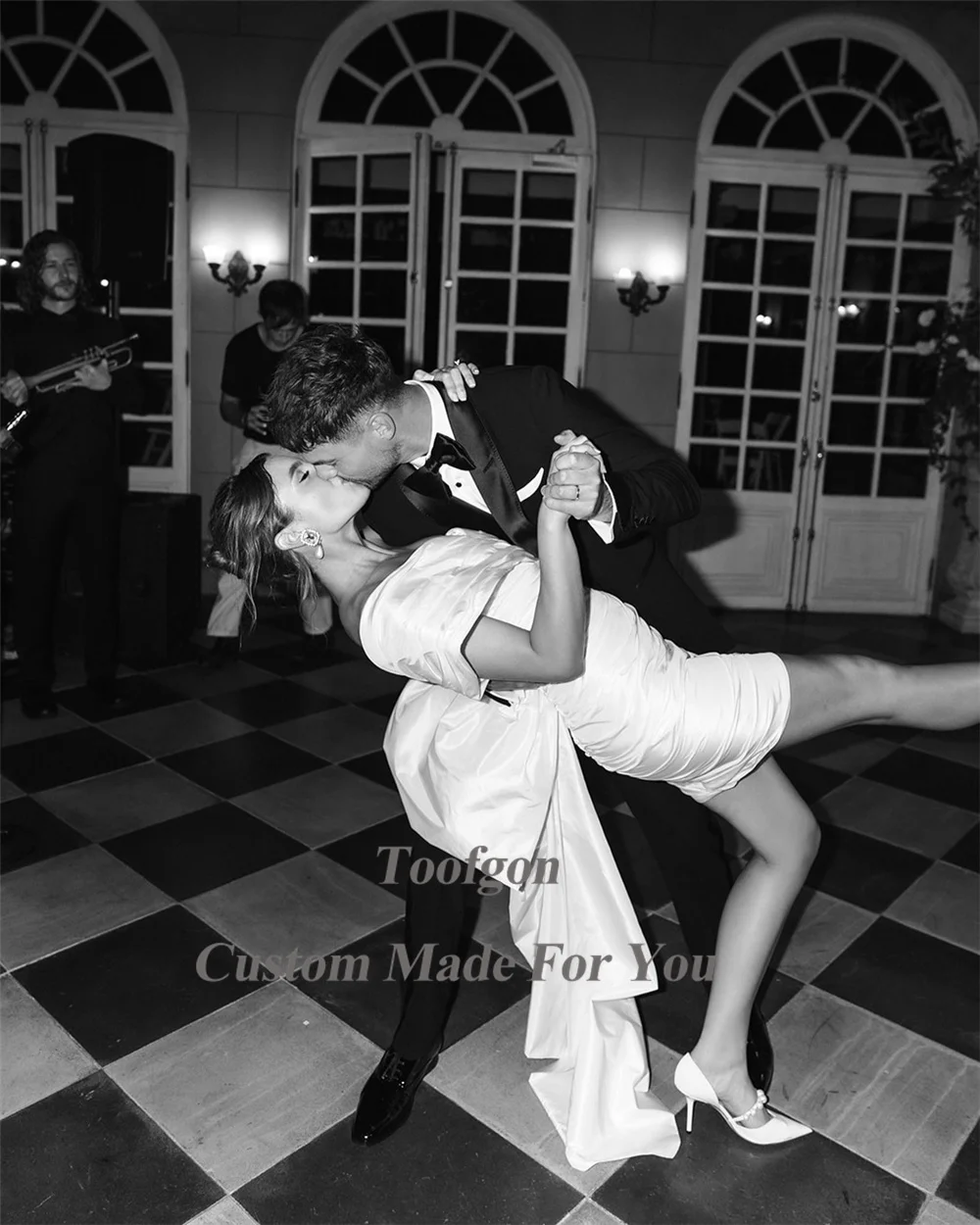 Toofan-футляр атласные короткие свадебные платья плиссированные на одно плечо