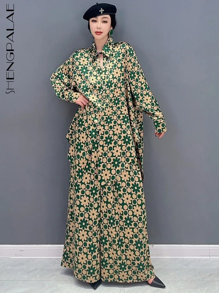 

SHENGPALAE 2 Piece Set Vintage Fashion Printing Long Sleeve Top And Trousers Korean Women's Y2k Clothes 2023 Spring New 5R1579