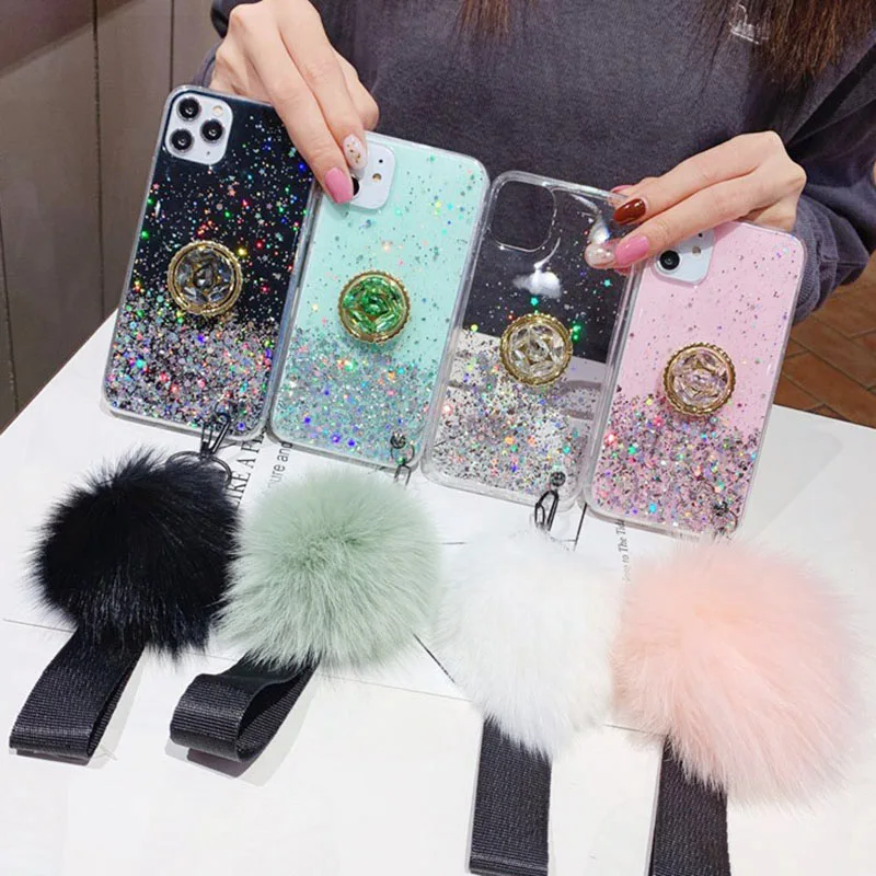 Fur Ball Glitter Case for Honor X8 X7 70 50 10X Lite 9X 9A 8A 10i 20 Pro X40 X30i X30 X40i X9 Nova Y70 Plus Y90 Silicone Cover