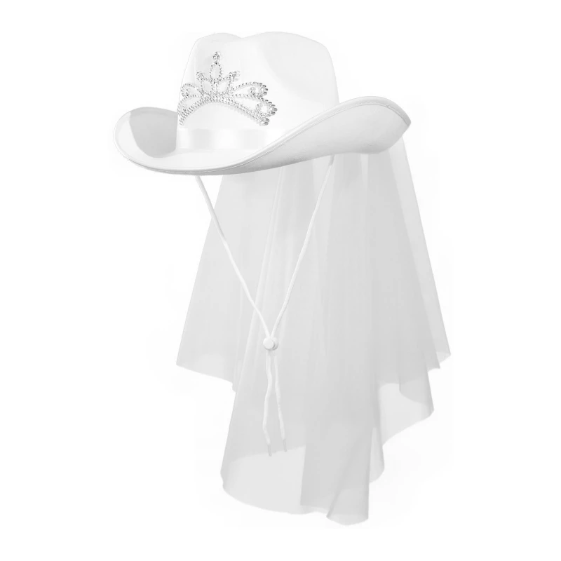 

Western Style White Cowgirls Hat Shoulder Strap for Bride Wedding Photoshoot