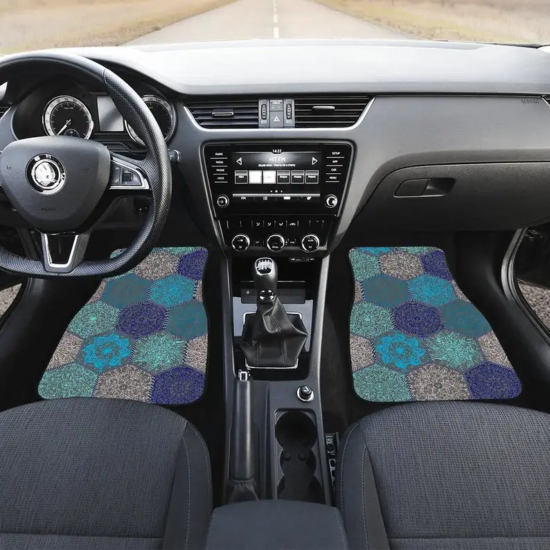 

Blue Turquoise Mandalas Car Floor Mats Set, Front and Back Floor Mats for Car, Car Accessories