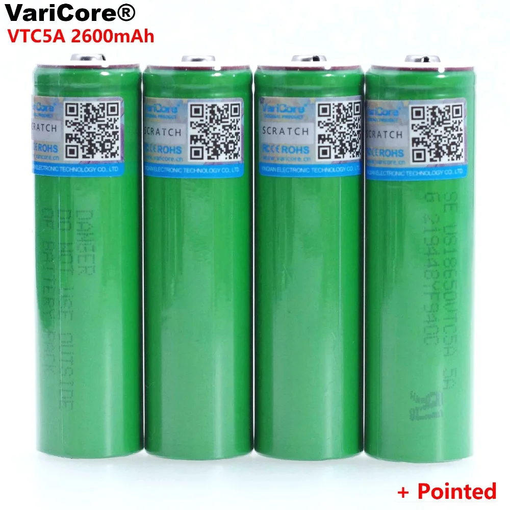 

Литиевая батарея VariCore VTC5A, 2600 мАч, 3,6 В, 18650, 30 А, разряд для аккумуляторов Sony US18650VTC5 + заостренный