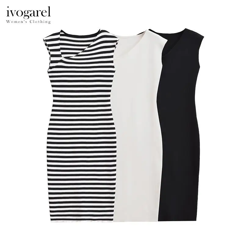

Ivogarel Asymmetric Neck Dress Women's Sensual Sleeveless Fitted Midi Night Dress Traf Female Casual One Piece Clothing