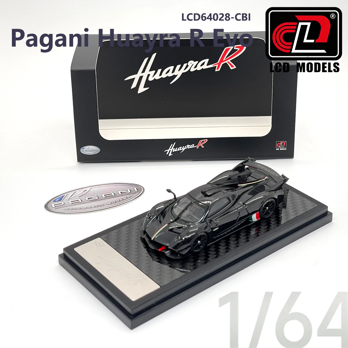 LCD64028-CBI 1:64 Pagani Huayra R Carbon Black с итальянским флагом, коллекционная модель автомобиля из сплава, коллекция хобби-суперкаров. (art.: 3920dc8f5eefd) - 3920dc8f5eefd