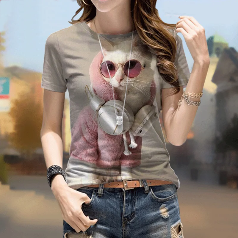 Cute Cat Print Fashion Clothes Summer Men/Women Essentials Popular Short Sleeve T Shirts 3d Animal Picture Tee Blouse Streetwear