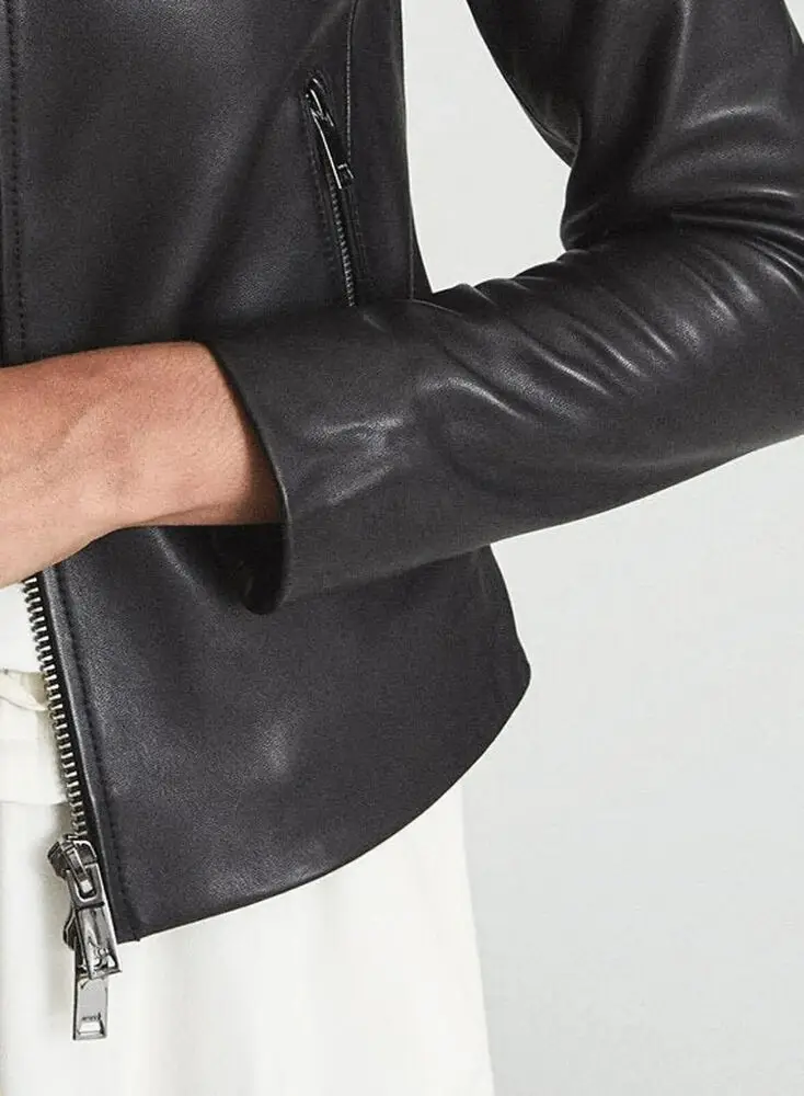 Women's Black Leather Jacket with Gunmetal Zipper Women's Leather Jacket Genuine Leather