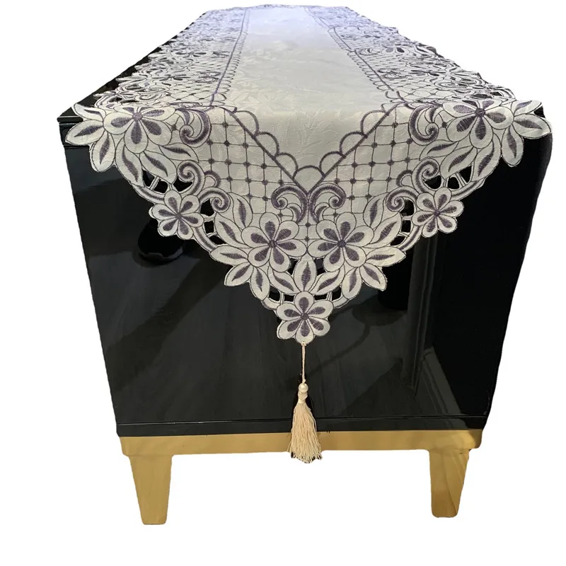 

Table Runner Simple and Fashionable Table Runner Ins Wind Dining Tablecloth Embroidered Hollowed Out Home Decoration Tassel