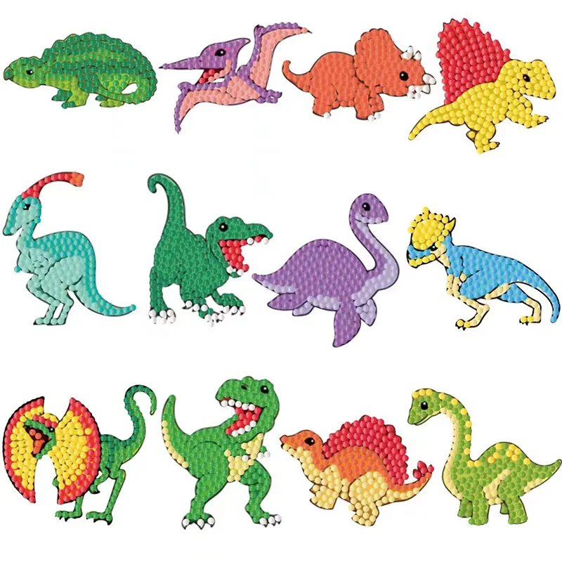 DIY Diamond Painting Stickers Kits Cartoon Animal Dinosaur Rabbit Diamond Art Mosaic Sticker by Numbers for Kids Children's Gift