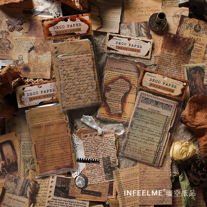 

20sets/lot Memo Pads Material Paper burning poetry Junk Journal Scrapbooking Cards Retro Background Decoration Paper