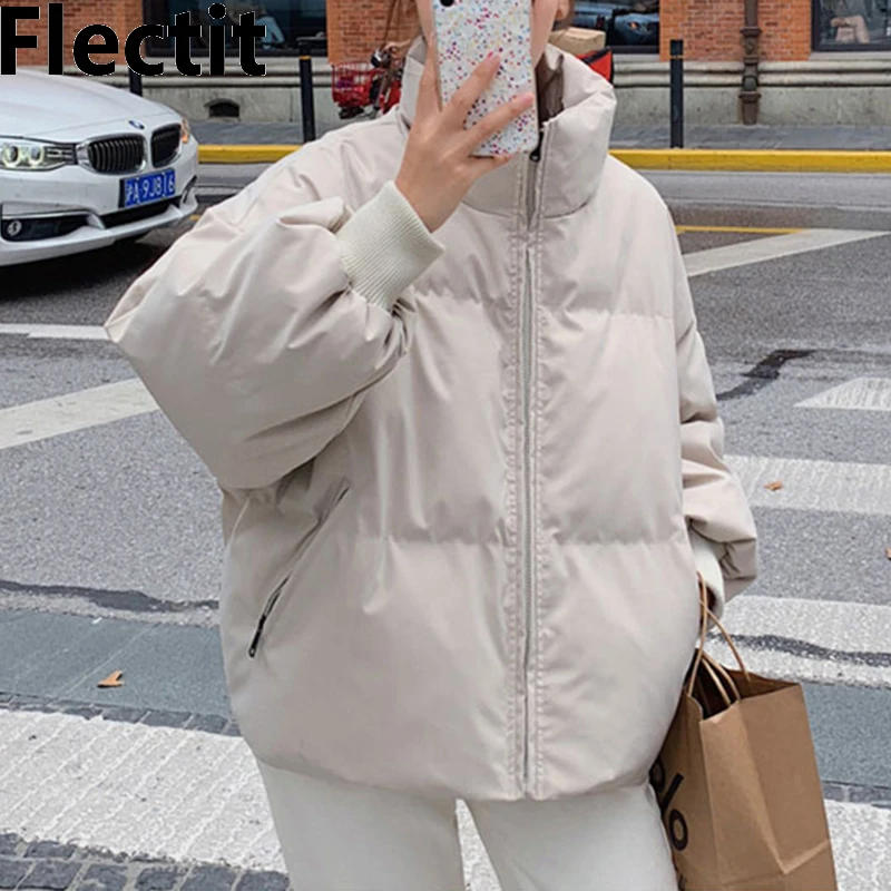 

Flectit Padded Jacket Women Stand Collar Slant Pocket Zip Up Filled Puffer Jacket Winter Outerwear