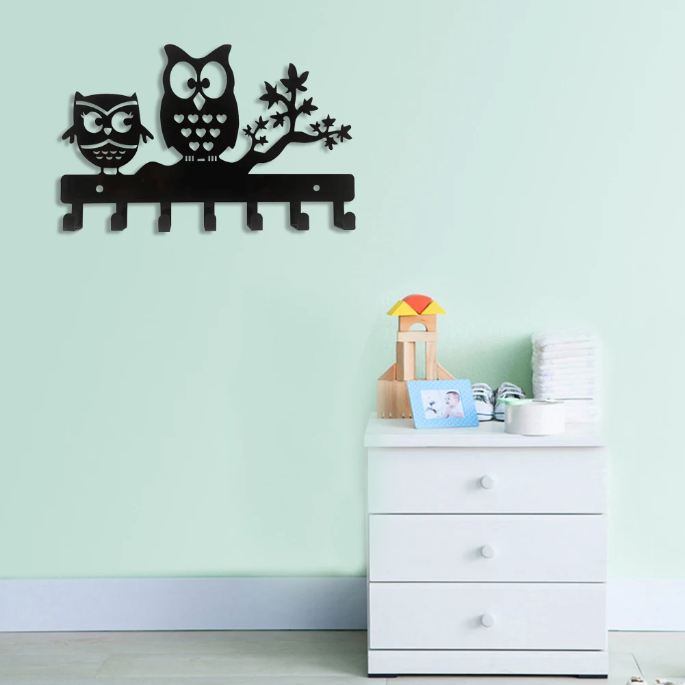 Винтажный настенный держатель для ключей в виде совы 7 железных крючков |