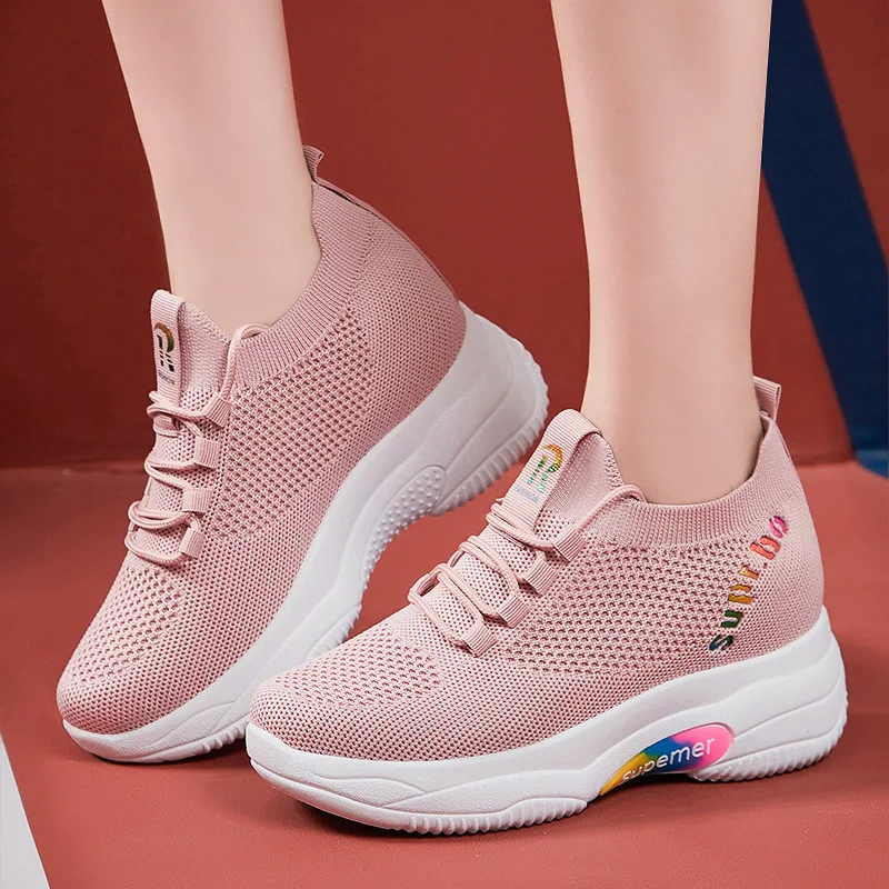 

2022 New Fashion Women's Sport Shoes Casual Breathable Soft Sole Non-slip Mesh Sneakers Lace Up Outdoor Running Platform Shoes