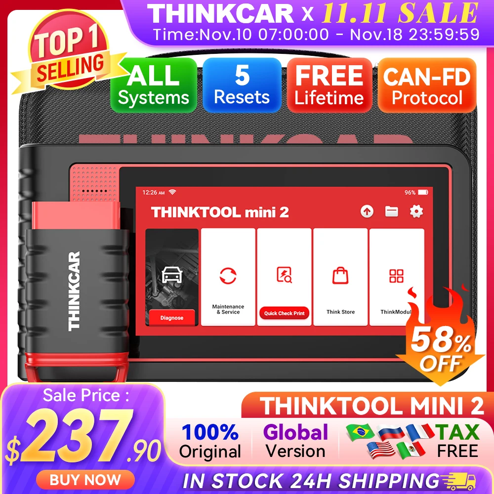 Фото THINKCAR THINKTOOL MINI 2 CANFD Автомобильные диагностические инструменты Сканер Obd2 Двунаправленный инструмент сканирования 28 сбросов Полная диагностика системы №1