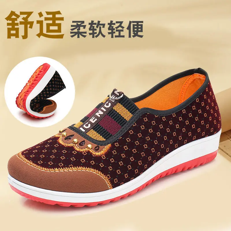 2022 New Style Cloth Shoes Women's Soft Bottom Non-Slip Middle-aged Leisure Cloth  Flat Bottom Mom Shoes Female Shoes