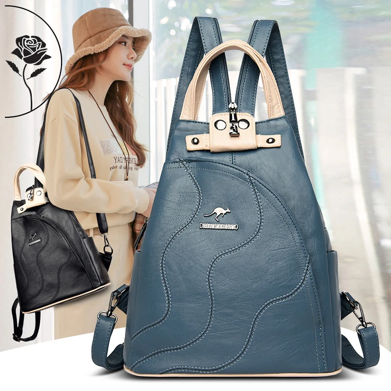 

High Quality Leather Women Backpack Large Capacity School Bags for Teenage Girls Anti-theft Travel Backpack Shoulder Bag Mochila
