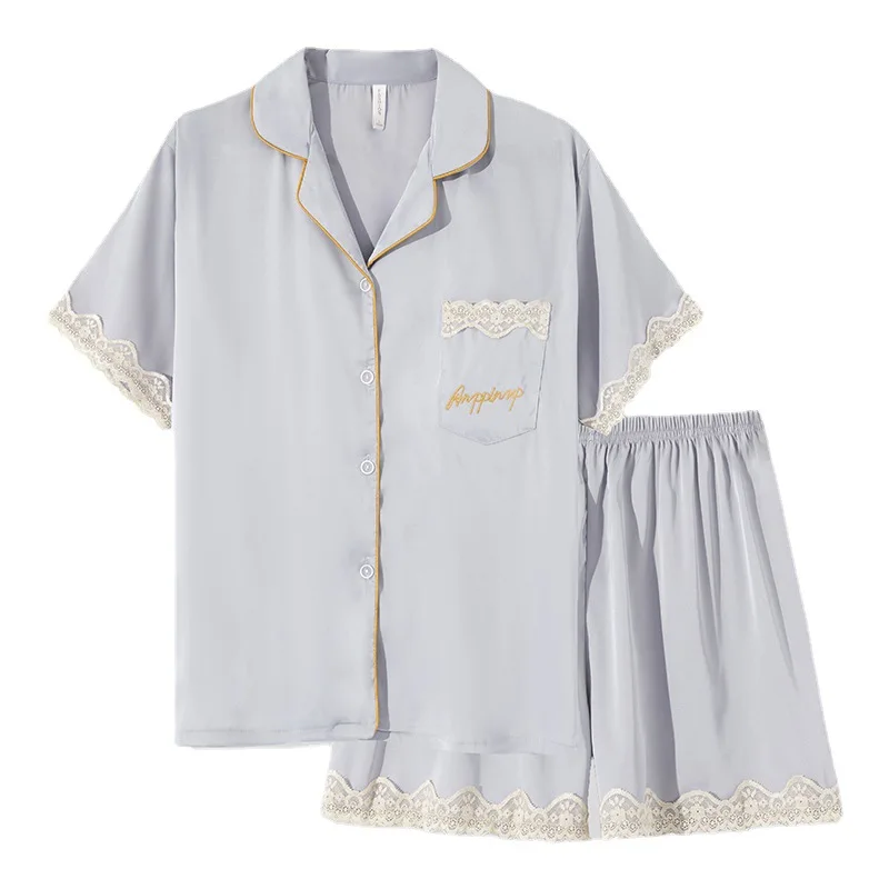2023 new pajamas women's summer ice silk short-sleeved shorts thin simulation silk summer home service two-piece suit