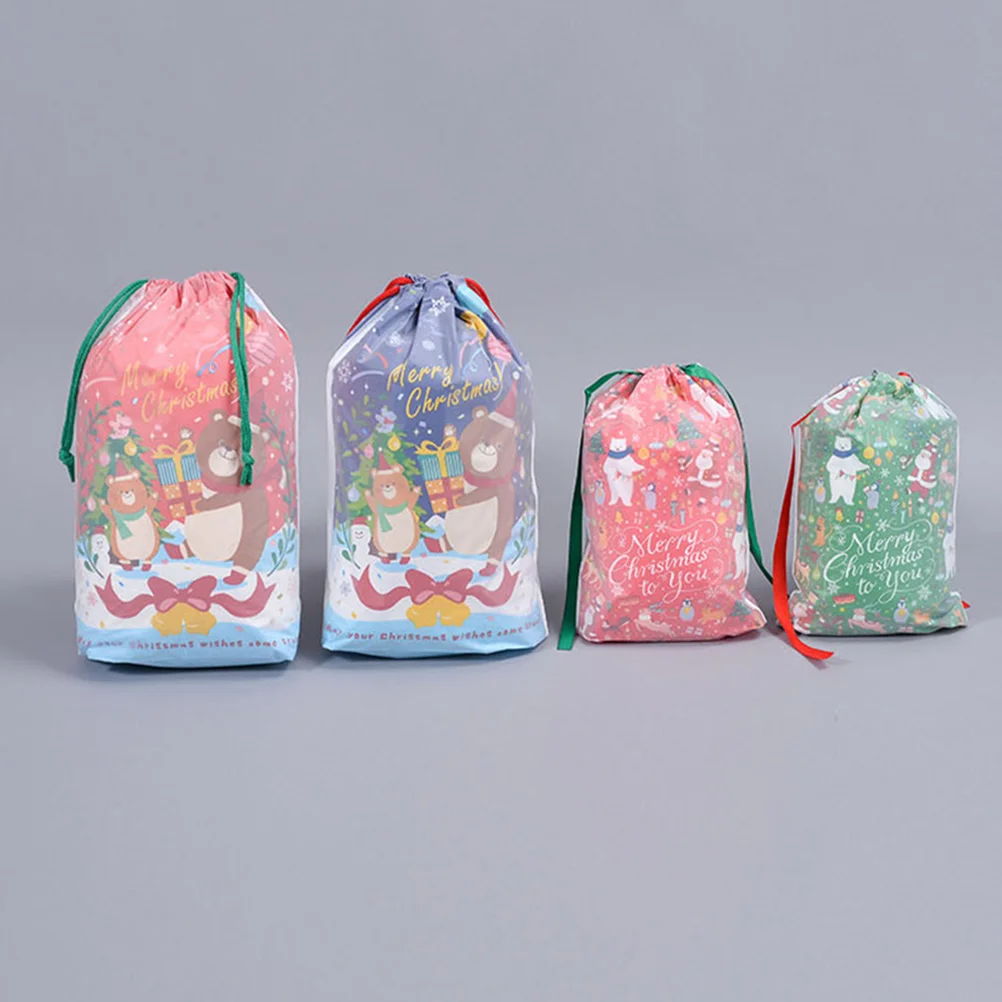 

16Pcs Double Layer Christmas Plastic Gift Bags Drawstring Gift Storage Pouches