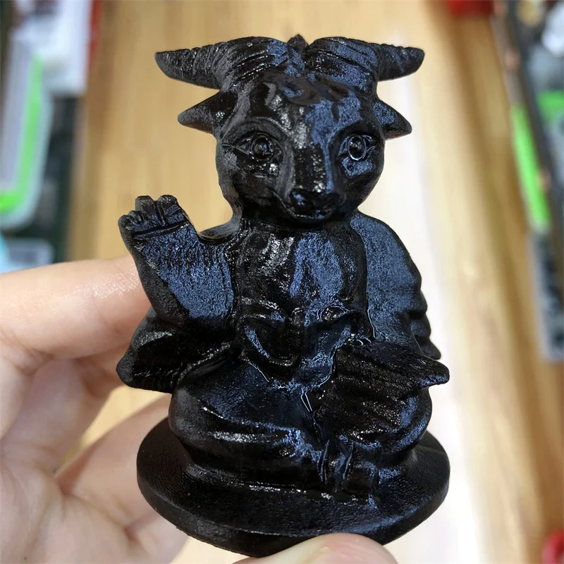 

Natural Obsidian Magic Goat Shaped Carved Crystal Healing Stone Decoration Gifts Quartz Crystals 1pcs