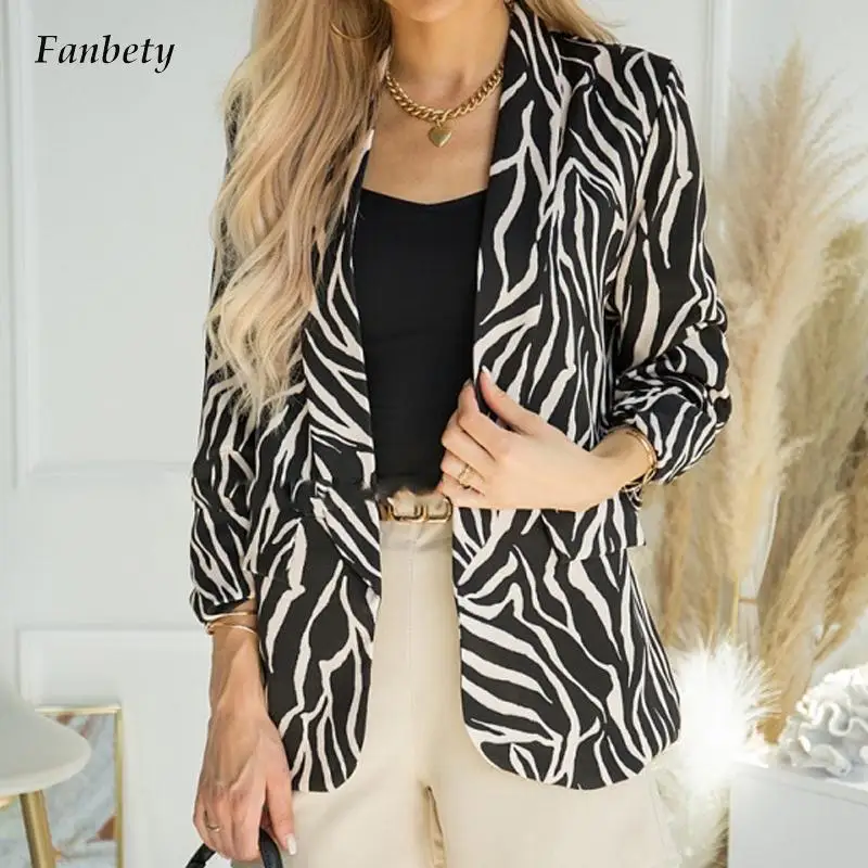 

Женский Повседневный блейзер с длинным рукавом, кардиган, Модные свободные пальто с принтом, топы, осенне-зимние элегантные куртки с отложн...