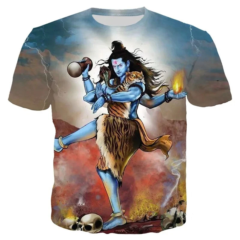 Indian Lord Shiva T-shirt Men Women Round Neck Short Sleeve T Shirt 3D Printing Ganesh Personality Buddhism Oversized Tee Top