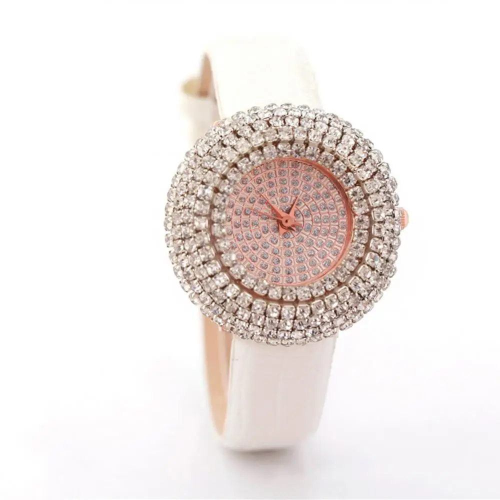 Exquisite Rhinestone Crystal Dial Quartz Wristwatches 4 Fashion Colors Women's Watches Leather Band Strap Beauty Lady Best Gifts