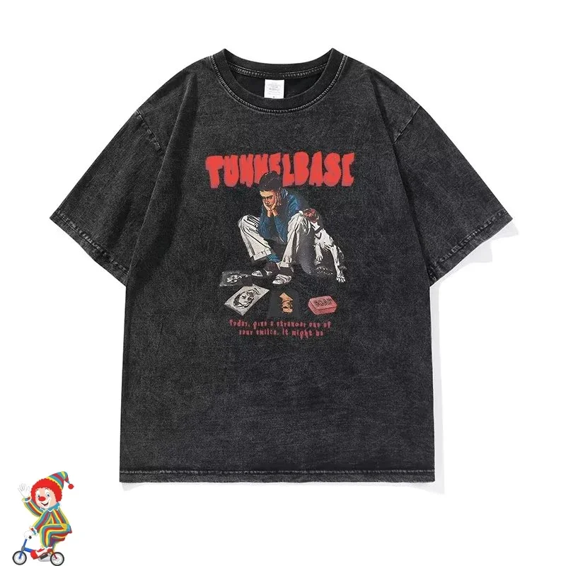 

Футболка женская оверсайз в стиле ретро, свободная рубашка из промытого хлопка с рисунком аниме, с коротким рукавом, уличная одежда в стиле Харадзюку, на лето