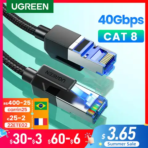 UGREEN Ethernet кабель CAT8 40 Гбит/с 2000 МГц CAT 8 сетевой хлопковый Плетеный Интернет Lan шнур для ноутбуков PS 4 маршрутизатор RJ45 кабель