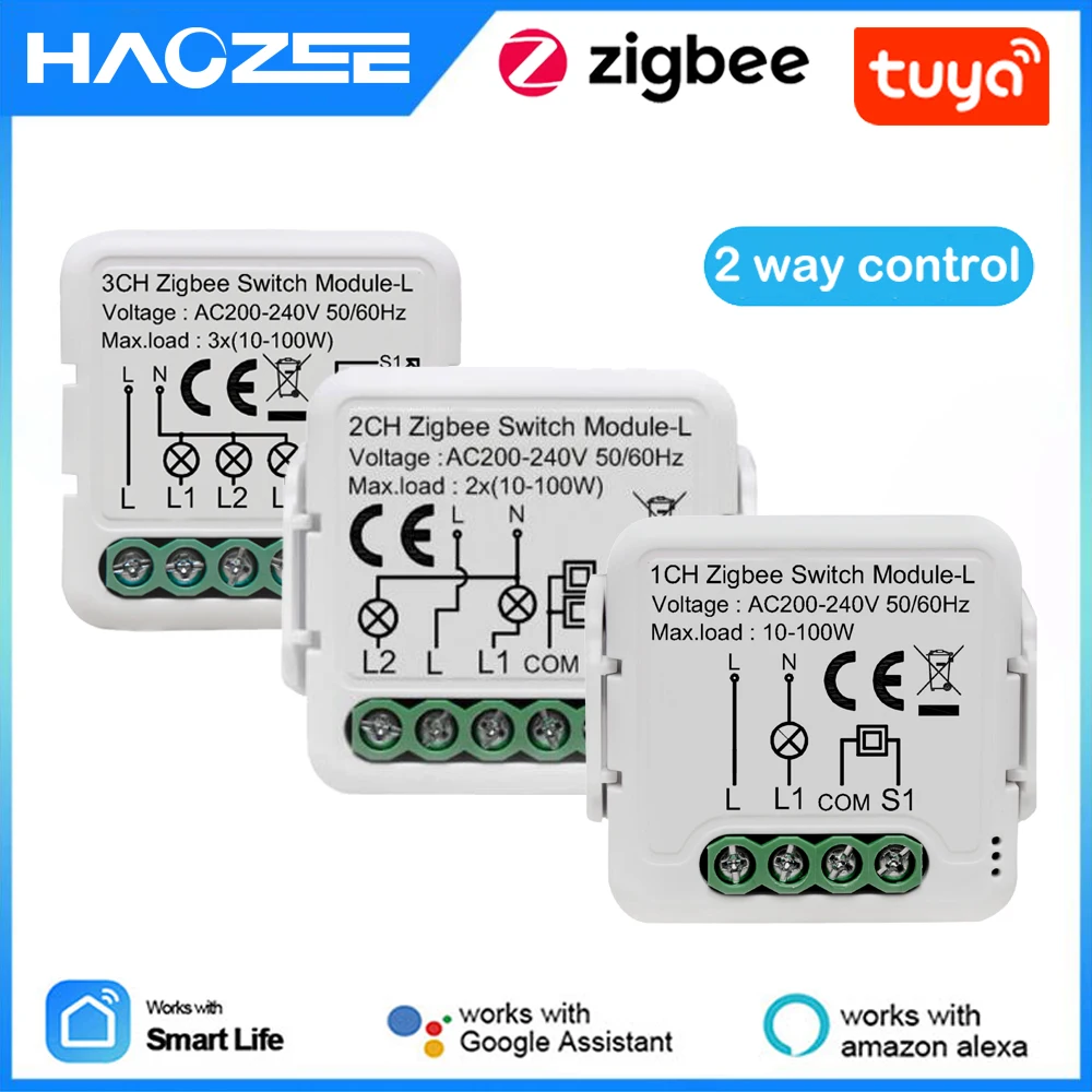Умный модуль переключателя ZigBee Tuya не требует нейтрального провода 10 А
