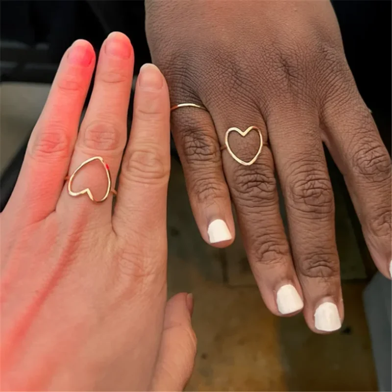 

Delicate Gold/ Silvertone Handcrafted Open Heart Ring for Women Girl Minimalist Hammered Love Stacking Ring Heart #R00314