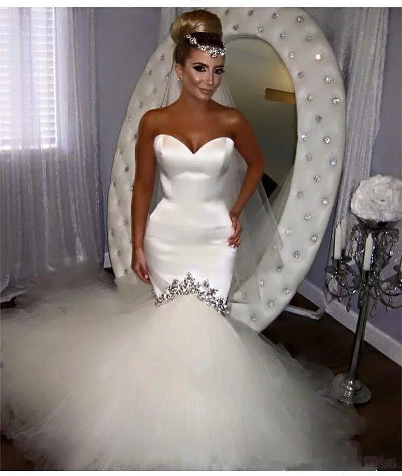 

Sweetheart Mermaid Wedding Dress Vintage Vestidos De Novia Crystals Court Train Formal Bridal Suknia Slubna
