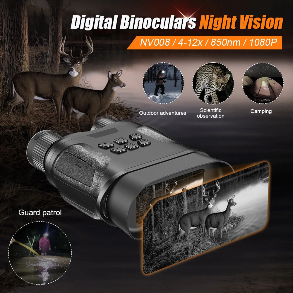 

Цифровой бинокль с функцией ночного видения, 12x, зуммируемые очки, видеорегистратор с экраном 2,3 дюйма для наблюдения за птицами и дикой прир...