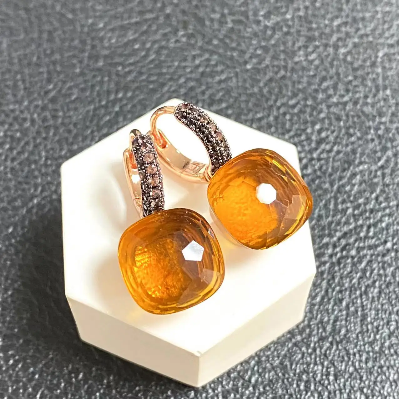 

11.6mm Pomellato Nudo Earrings Brown Zircon With Black Gun Plated For Women Drop Earrings Candy Square Crystal Earrings Gift