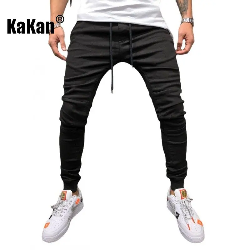 Kakan - Spring and Autumn New High End Slim Fit Small Foot Jeans for Men, Black, Blue Casual Sports Stretch Long Jeans K39-1516