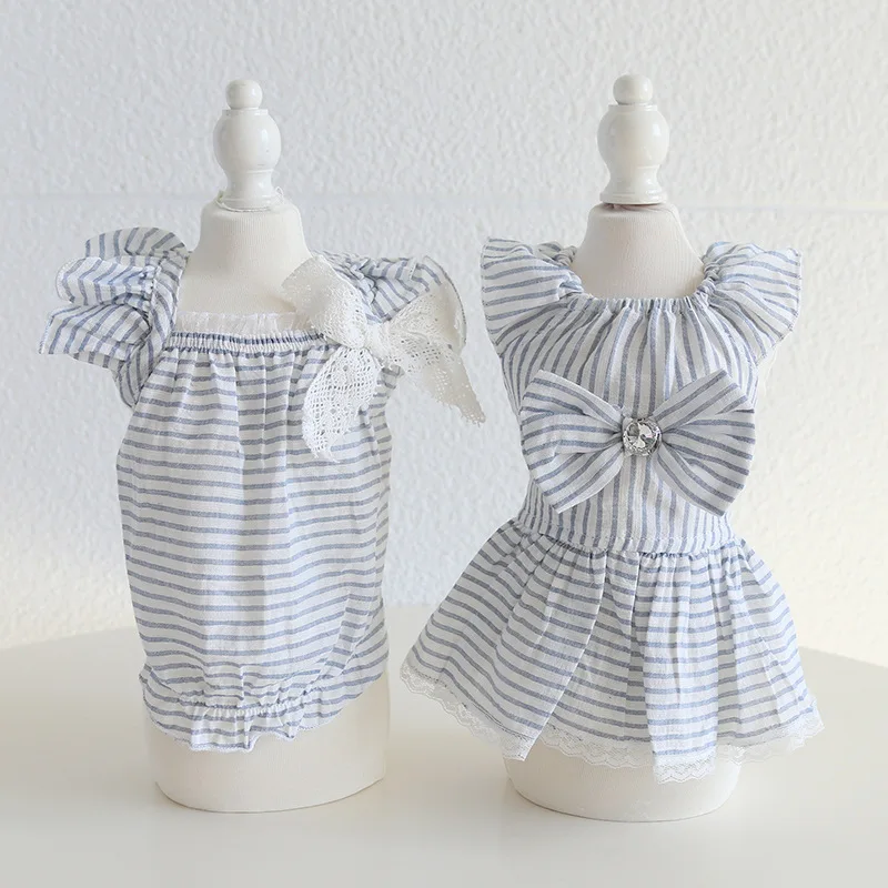 

Полосатое кружевное платье-спрей, свадебное платье, жилетка для собаки, одежда, платье, рубашка, жилет с котом, платье с цветочным рисунком для щенков, одежда для собак, Тедди