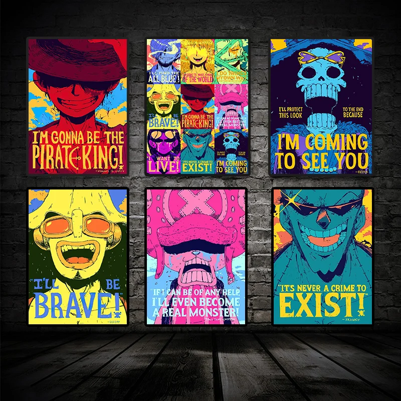 

Anime One Piece Team Posters and Prints Canvas Painting Colorful Wall Art Pictures Anime Theme Internet Cafe Bar Room Decoration