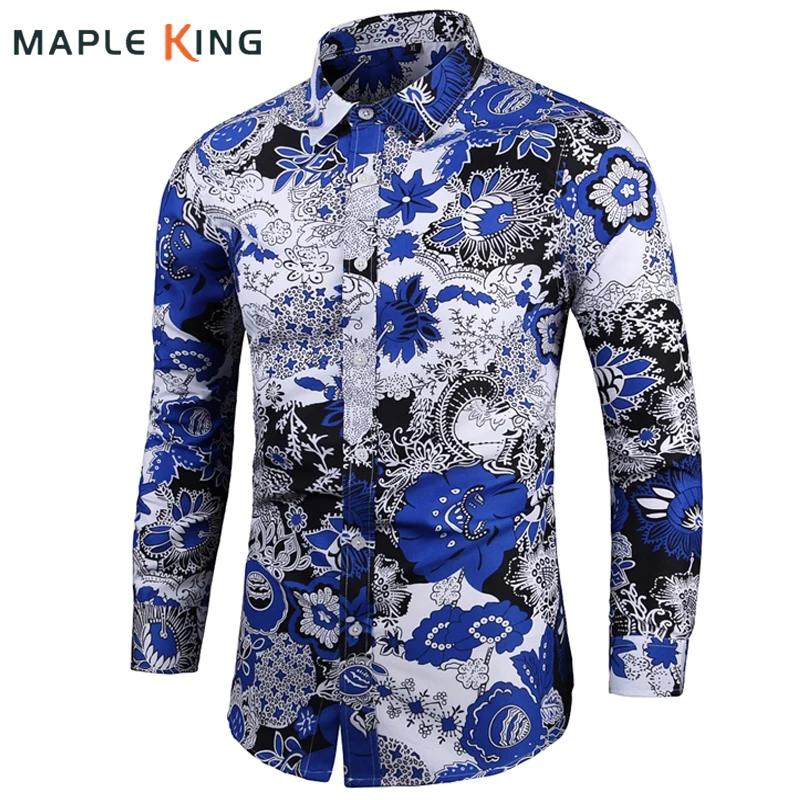 

Рубашка мужская приталенная с длинным рукавом, Цветочная уличная одежда, винтажная Классическая в китайском стиле, блузка, топ, 2022