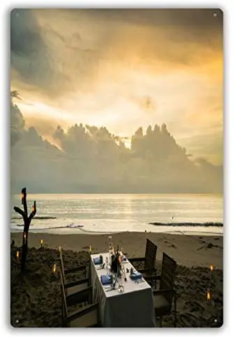 

Vintage Retro Metal Wall Decor Dinner On The Beach with Sunset