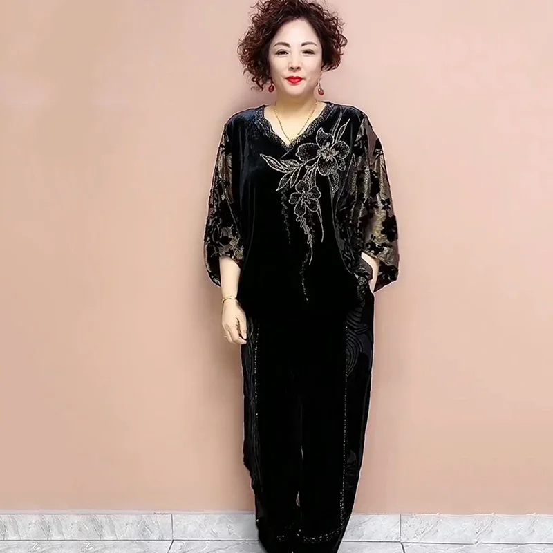 Элегантный костюм из двух частей для женщин Свободный с принтом V-образный вырез