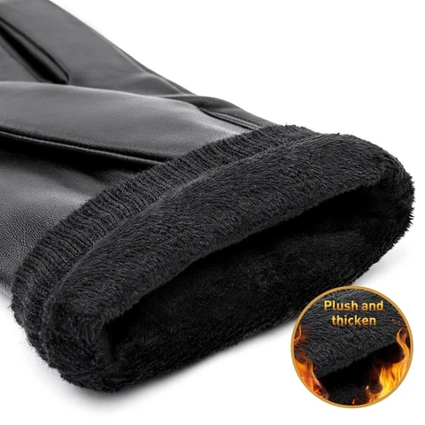 Мужские зимние перчатки BISON DENIM из натуральной кожи черные S019