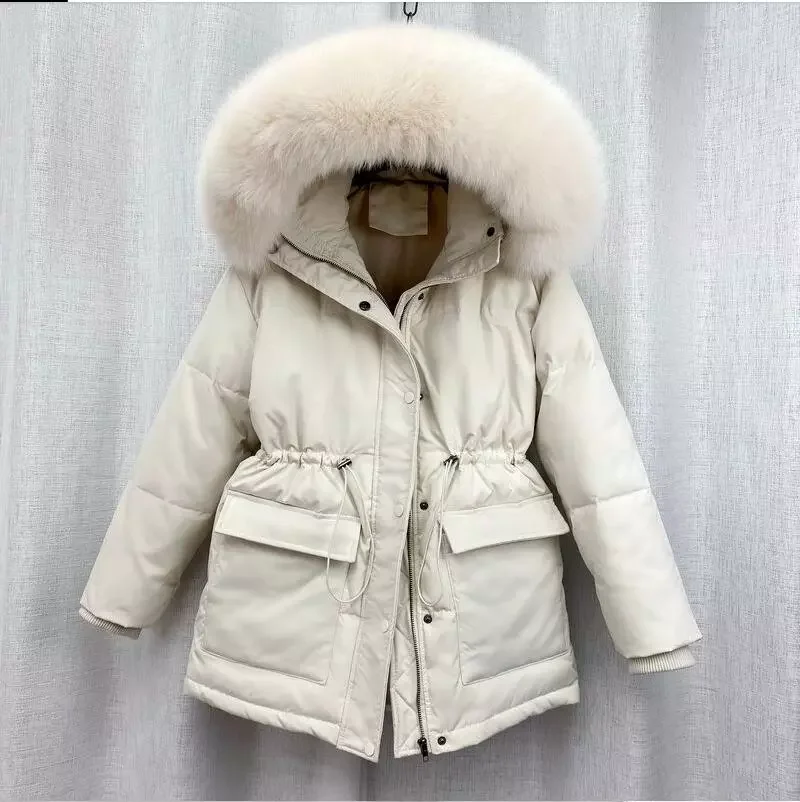 New2022 Cotton Padded Fur Parka New Big Fur Collar Down Winter Jacket Women Thick Warm Parkas Female Outerwear