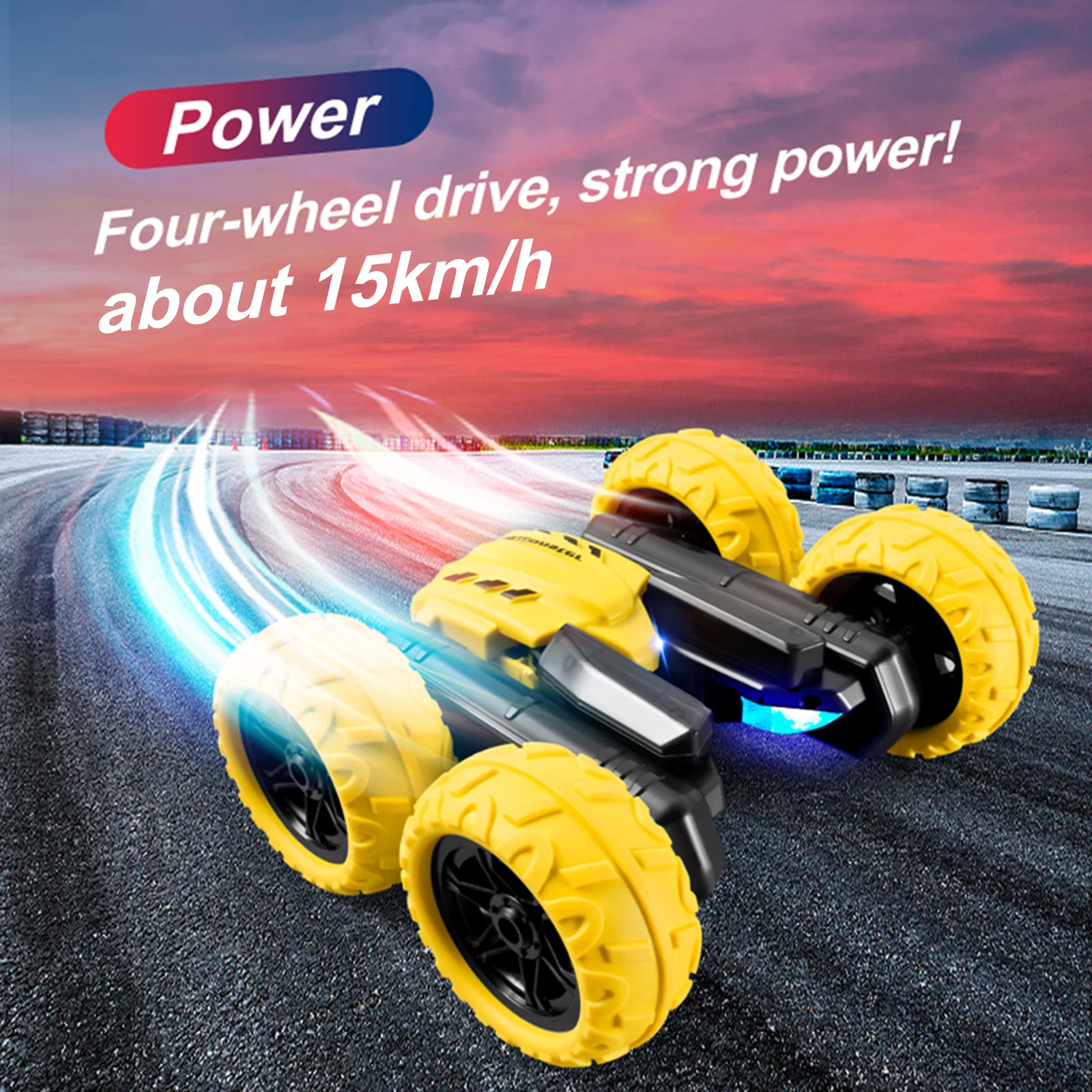 

15km/h RC Cars Stunt Car Remote Control Car with LED Light Sign Double Sided 360 Degrees Flips Rotating Car Toy for Kids Present