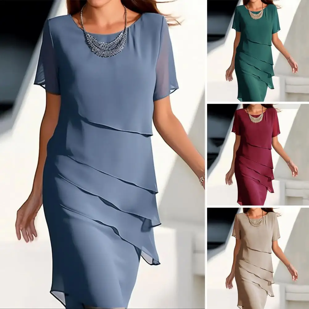 

Soft Comfortable Dress Elegant Ladies Evening Party Midi Dress Women's Fashion Chiffon Pleated Dress for Vacation Cocktail