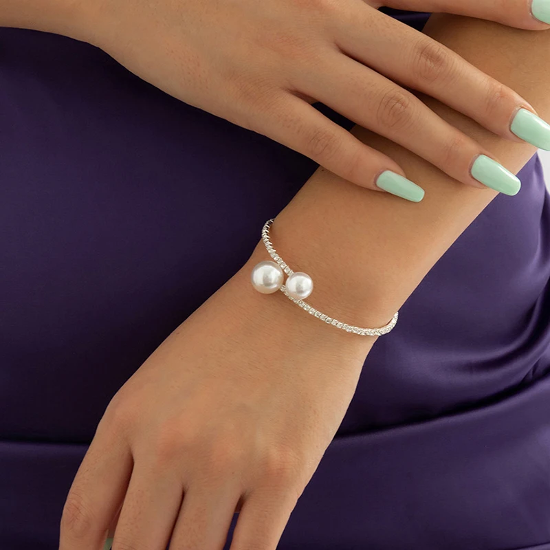 

Retro Pearl Bracelets For Women Silver Color Chains Fashion Punk Jewelry Y2K Vintage Accessories Freeshipping