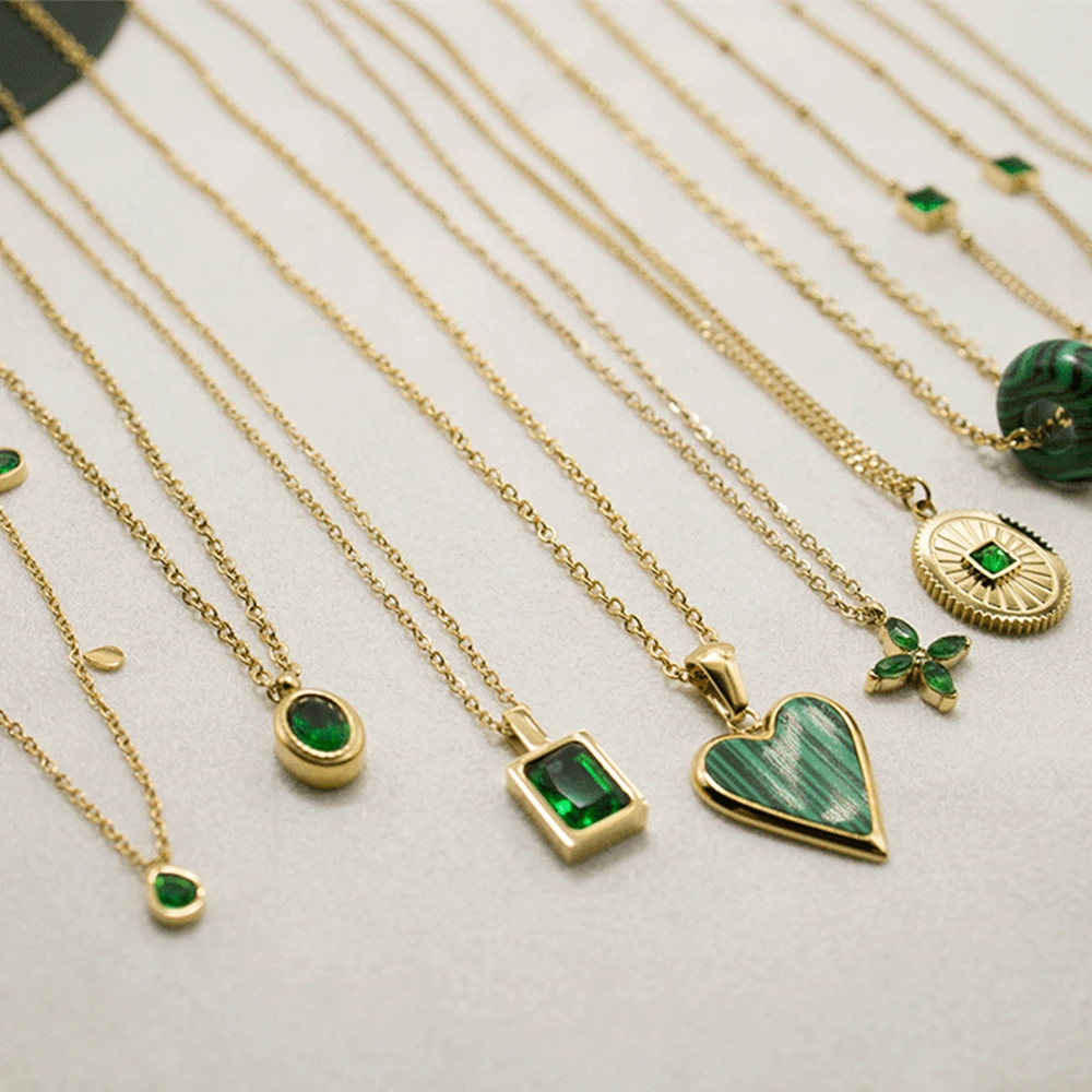 

Heart Waterdrop Zircon Chain Necklace for Women Titanium Steel Round Ball Circle Cubic Zirconia Neck Necklaces Vintage Fashion