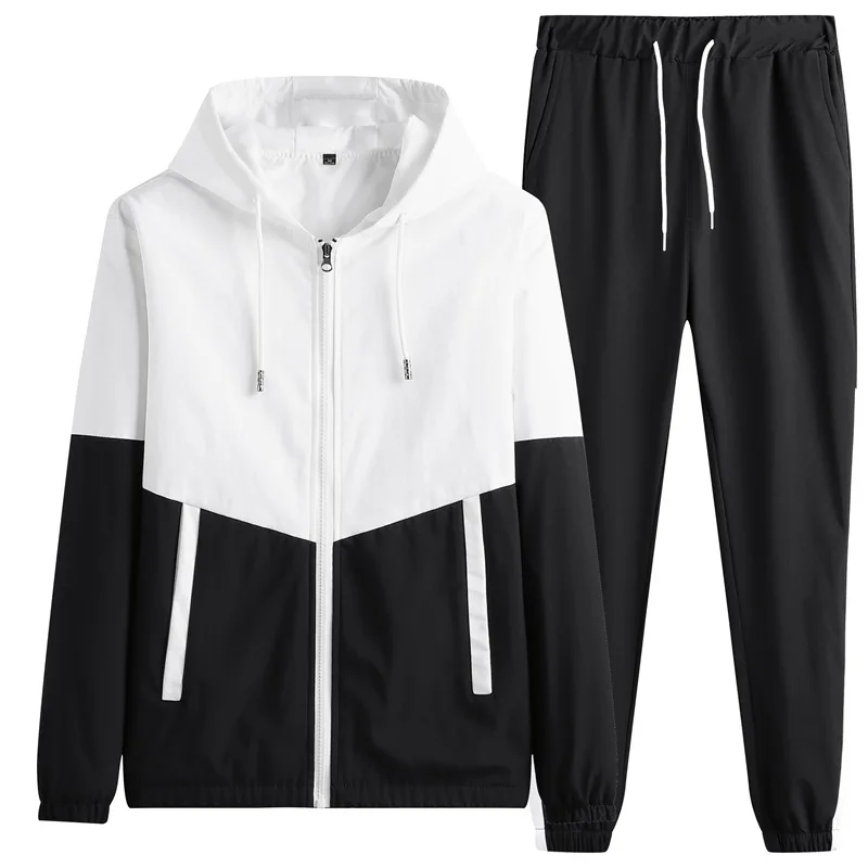 

Tracksuit Men Casual Hoodies Sets Male Jackets Pants 2 Piece Sets Hip Hop Patchwork Streetwear Sports Suit Fashion Spring Summer