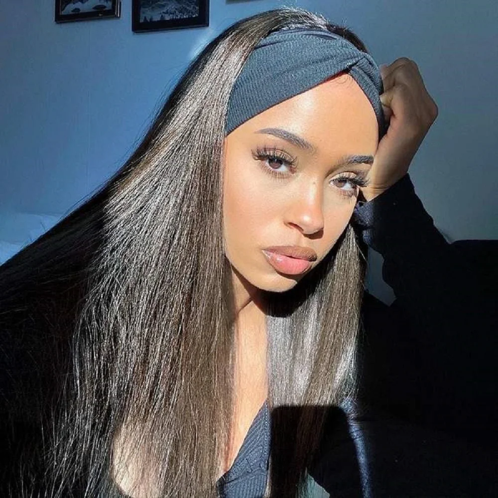 Headband Wig Human Hair Straight Scarf Wig Glueless Brazilian Wigs For Black Women Remy Full Machine Made Wig 180% Density