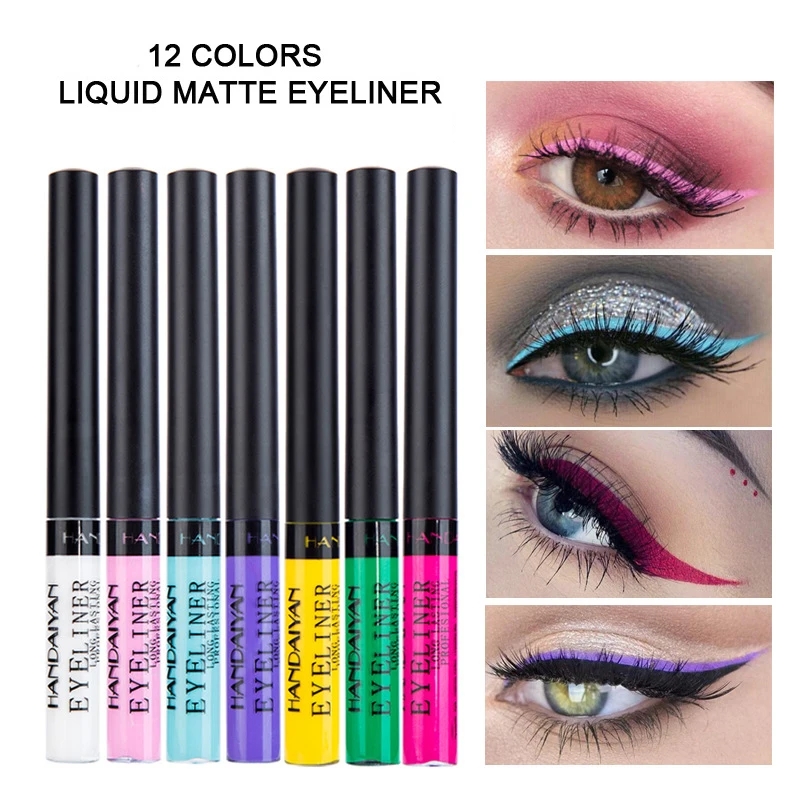 

Женская ручка для макияжа глаз, белая, розовая водостойкая жидкая цветная подводка для глаз, карандаш для макияжа, желтая, матовая, фиолетов...