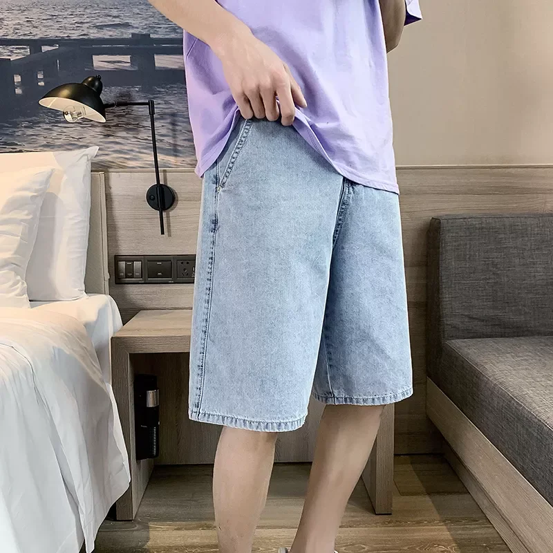 2022New Denim Shorts Male Women Same Korean Style Straight Denim Five-point Pants Casual Short Jeans Daily Wild Couple Models