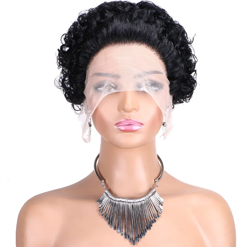 Уникальный 13x1 Pixie Cut Curly Lace Wigs for Black Women Бразильский Virgin Remy Frontal Human Hair Парик с